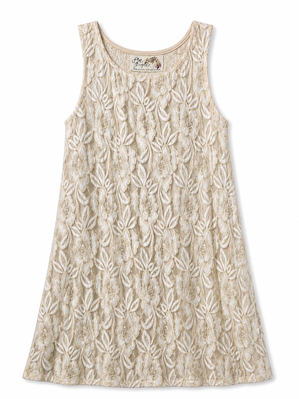 Free People Miles of Lace Mini Dress Cream Sheer Boho Size Medium